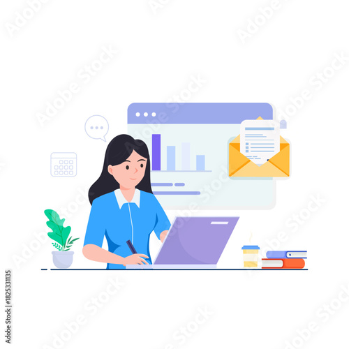 collaborates on an email marketing campaign, sending and verifying messages on a large screen for successful digital communication