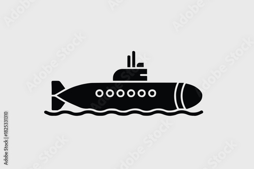 submarine nautical icon side profile with conning tower and periscopes