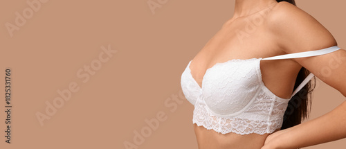Young woman in white bra on...