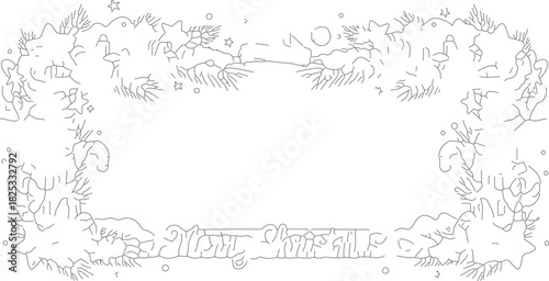 Elegant Christmas Garland Frame with Merry Christmas Text.