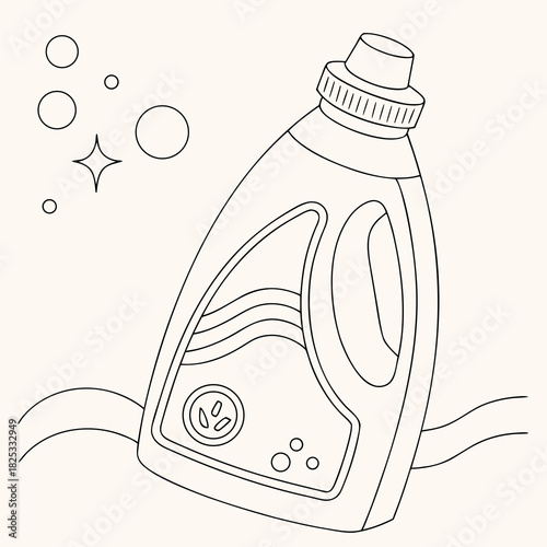 Cleanliness and freshness represented by a bottle of laundry detergent with bubbles and sparkles indicating a sparkling clean result