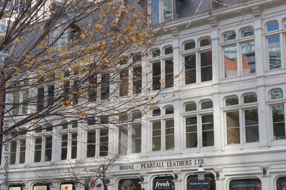 Fototapeta premium facade and signs on the exterior of Dixon Block/Griffiths Building/Block located at 45, 47, 49 Front St E, Toronto