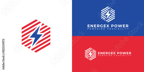 The electric energy company logo features a central lightning bolt that symbolizes energy, power, and efficiency. It represents a trustworthy nationwide energy marketplace.