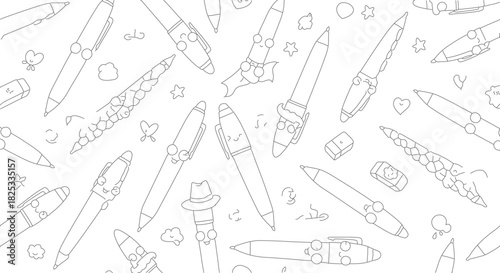 Elegant Pen Collection - A Detailed Line Art Illustration.