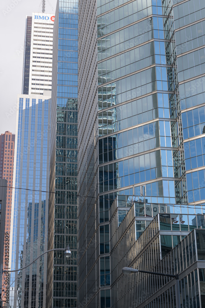 Fototapeta premium skyward view east on Pearl St to Toronto's Financial District office towers from Simcoe St