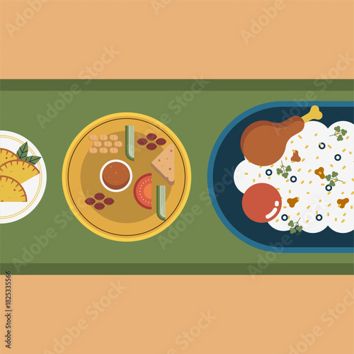 Flat Maghrebi Cuisine Background Illustration