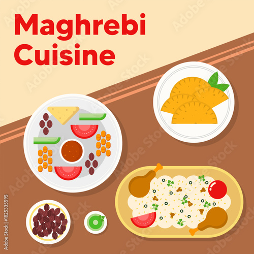 Flat Maghrebi Cuisine Background Illustration