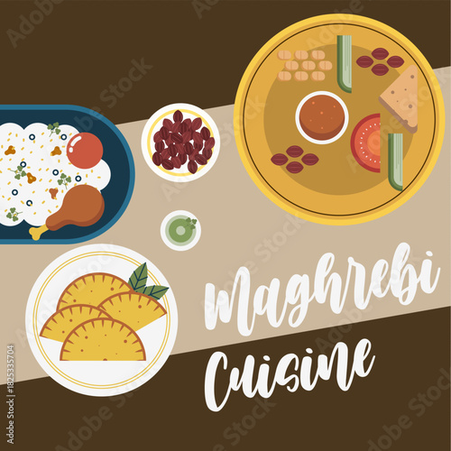 Flat Maghrebi Cuisine Background Illustration