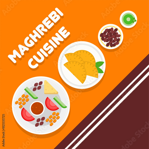 Flat Maghrebi Cuisine Background Illustration