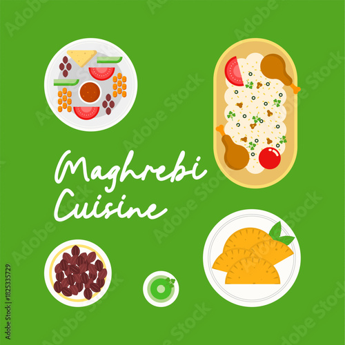 Flat Maghrebi Cuisine Background Illustration