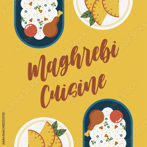 Flat Maghrebi Cuisine Background Illustration