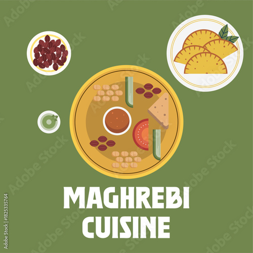 Flat Maghrebi Cuisine Background Illustration