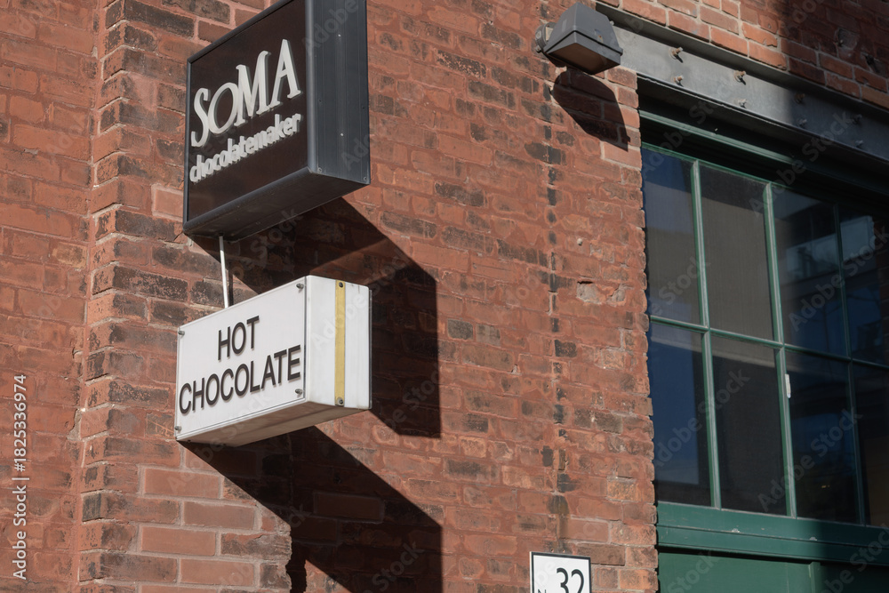 Fototapeta premium SOMA chocolatemaker sign outside 32 Tank House Lane, The Distillery Historic District, Toronto