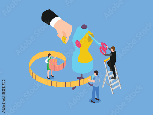 Fashion Design, Tailoring, and Clothing Production 3d isometric vector illustration