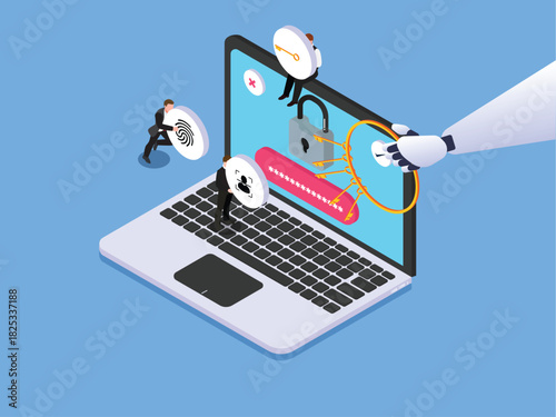 Cyber Security, User Authentication, and AI Protection 3d isometric vector illustration