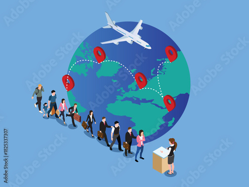 Global Travel, Immigration, and International Business 3d isometric vector illustration