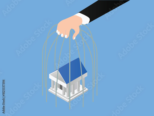 Financial Regulation, Government Control, and Bank Restriction 3d isometric vector illustration