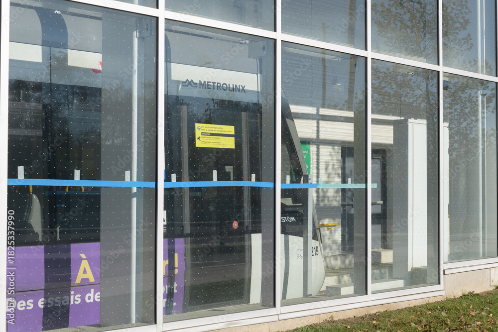 Fototapeta premium testing of public transit vehicle at Mount Dennis LRT Station located at Weston Rd and Eglinton Av W, Toronto