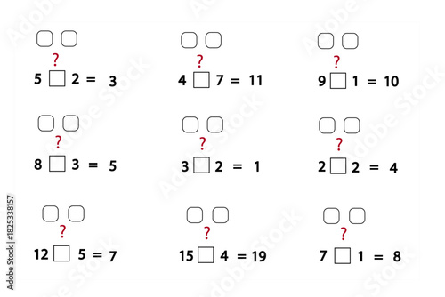 Which is addition or subtraction Find and write Math worksheet for kids. Educational game for kids.
