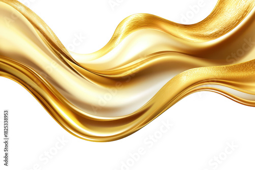 A flowing wave of golden silk fabric gracefully undulating against a white background. creating a luxurious and elegant atmosphere. perfect for fashion. design. or artistic presentations
