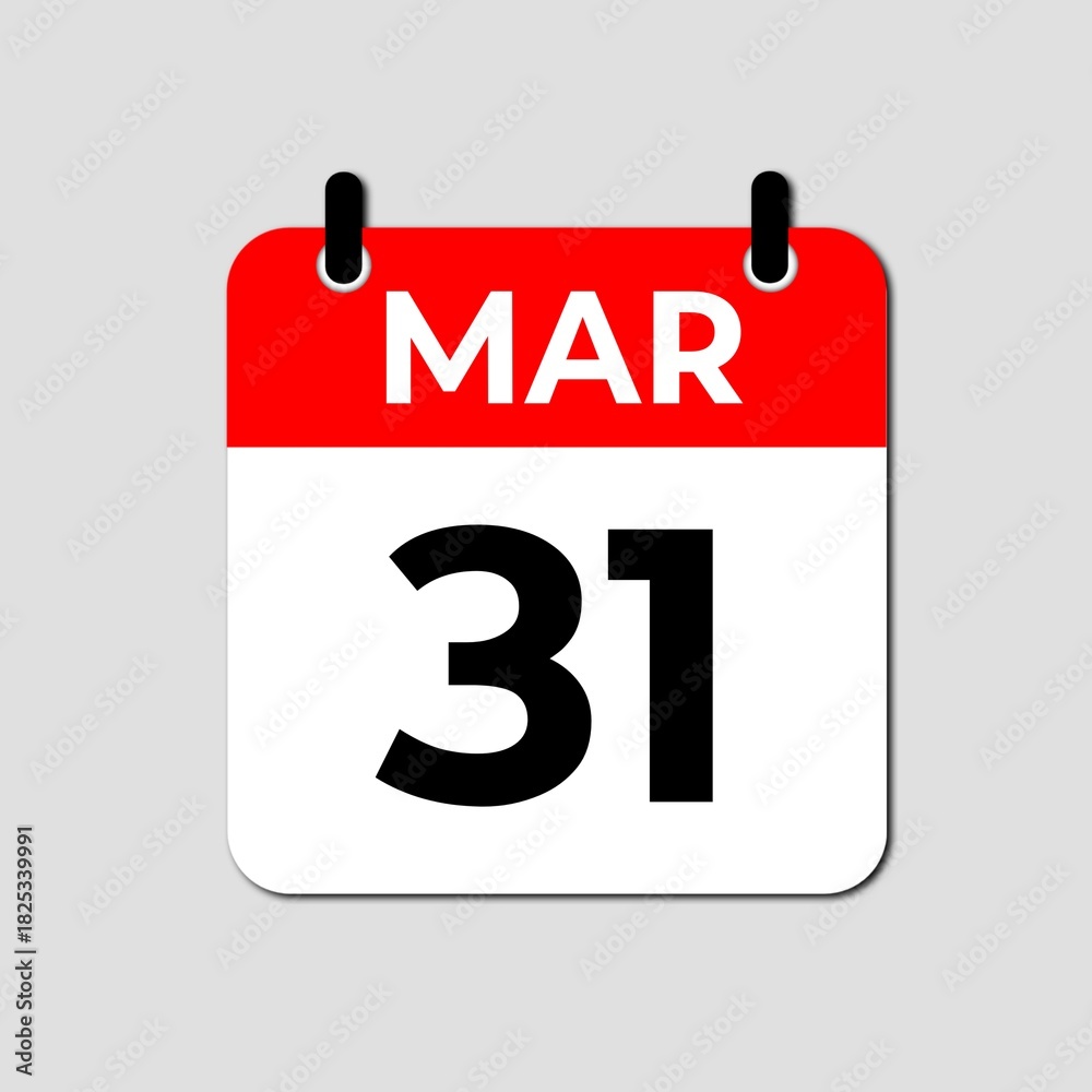 Fototapeta premium March 31 Calendar Icon, Flat Reminder Date Symbol, Event Planning