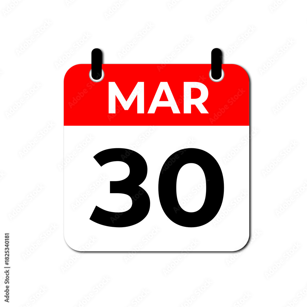 Fototapeta premium March 30 Calendar Icon, Flat Reminder Date Symbol, Event Planning