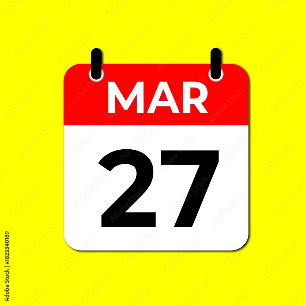 Fototapeta premium March 27 Calendar Icon, Daily Date and Event Planner Symbol