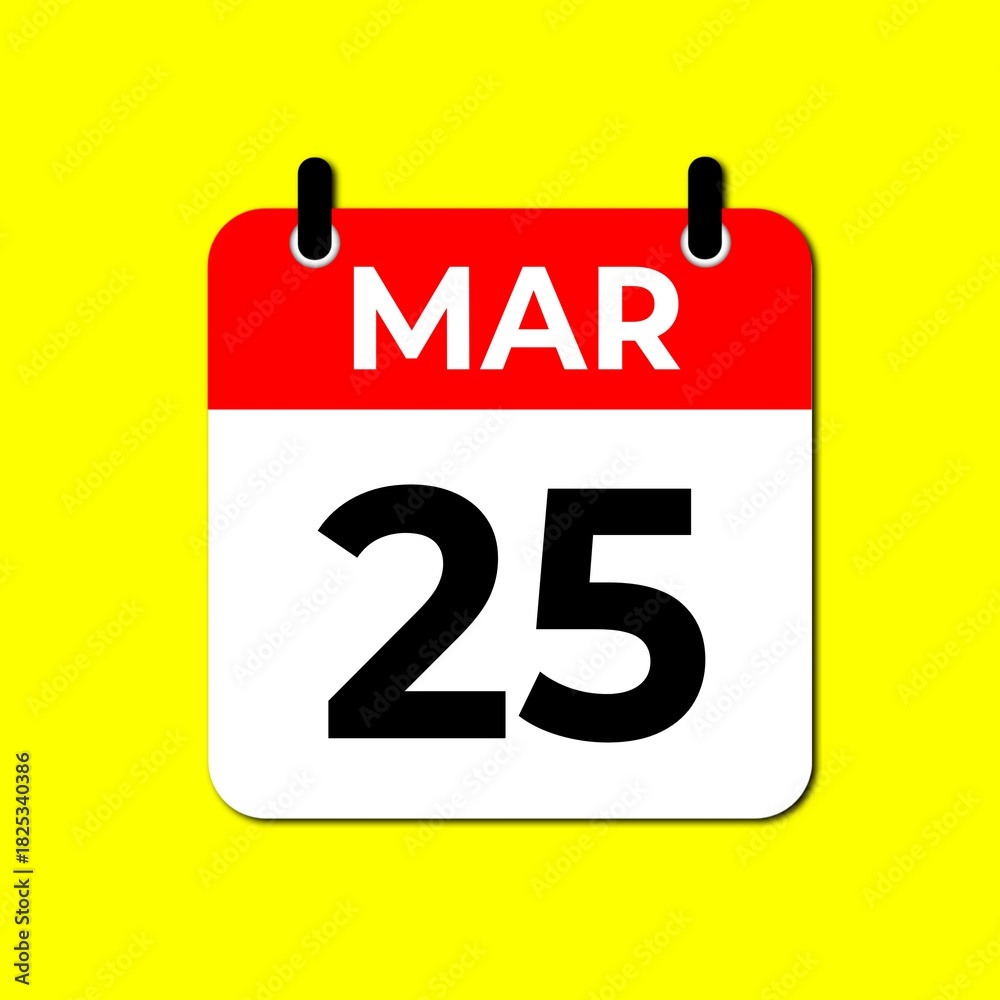Fototapeta premium March 25 Calendar Icon, Modern Flat Design Date Symbol