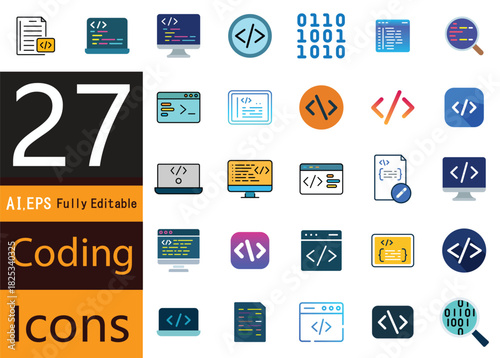 A minimal line style collection of programming icons designed for web and mobile apps. Includes conceptual symbols that simplify technical communication and support clean interface design.