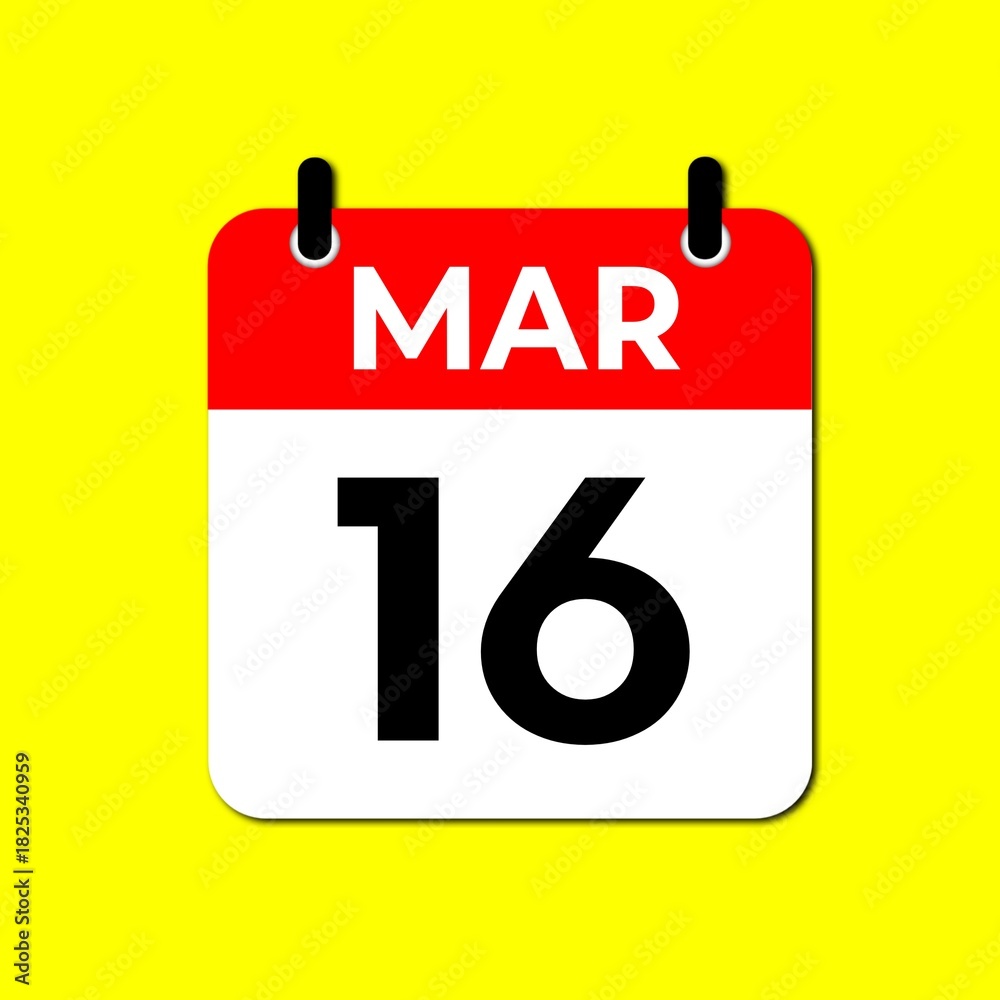 Fototapeta premium March 16 Calendar Icon, Flat Date Indicator for Time Management