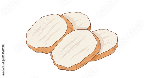 A simple and clean illustration of four classic slices of Kamaboko, a traditional Japanese steamed and cured fish cake.