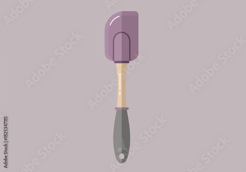 A flatdesign illustration of a purple silicone spatula on a muted lavender background