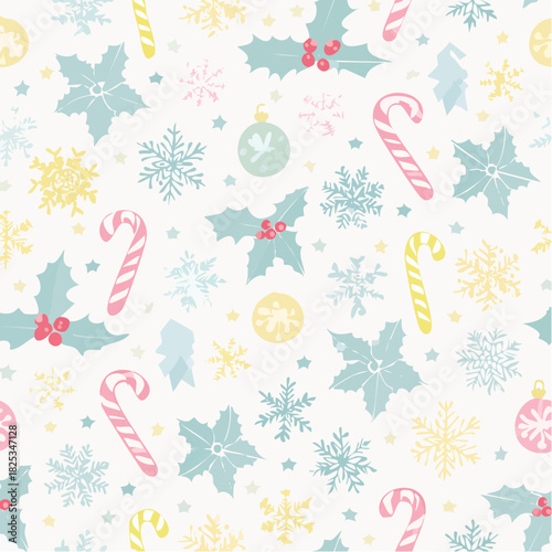 Festive Fun A Seamless Christmas Pattern of Candy Canes, Holly, and Snowflakes