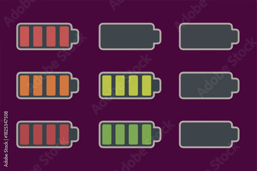 Battery charge level indicators in varying stages of power capacity