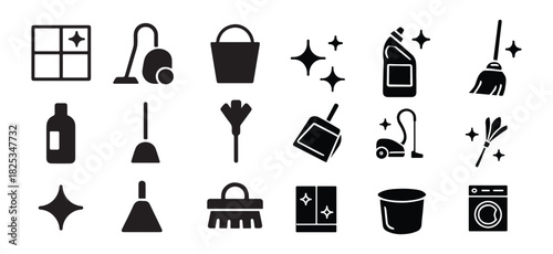 Cleaning tools and supplies for home hygiene and cleanliness vector illustration