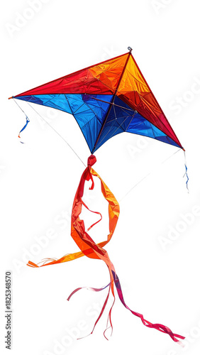 Vibrant kite with orange, blue, and red hues on black