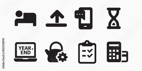 Iconography set of Business Productivity and Time Management tools in black