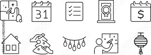 Set of vector line icons for home services and holidays celebration