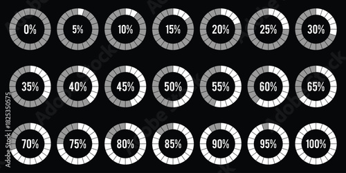 Set of Circular Progress Bar Indicators from 0% to 100% in Green and Blue – Infographic UI Elements for Dashboard, App, or Web Design , percentage infographic chart, Download process. Circle icons set
