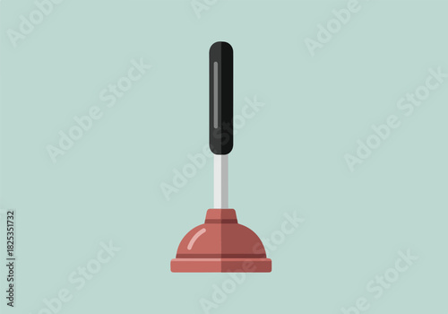 Flat illustration of a reddishbrown cup plunger against a light blue background