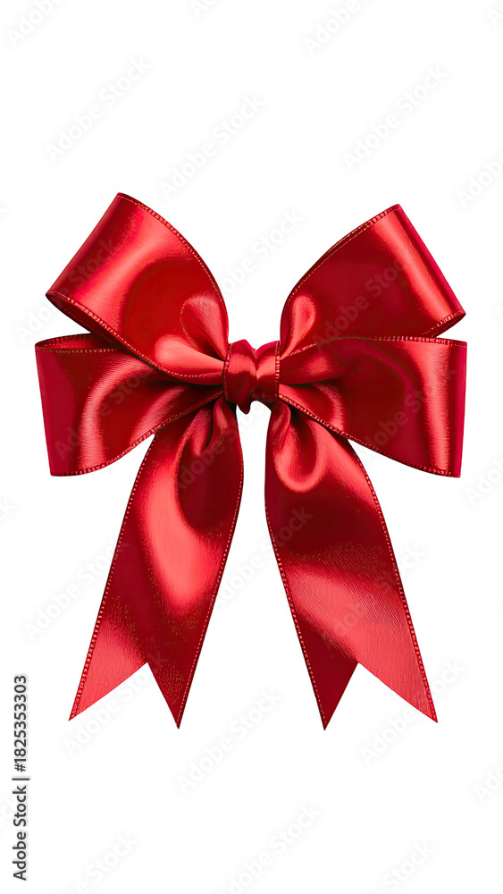 Fototapeta premium Shiny, red satin bow with tails, on black background