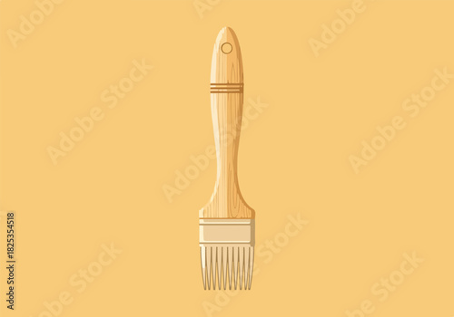 Flat illustration of a woodenhandled paintbrush centered on a pale orange background