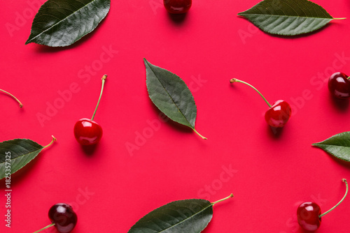 Sweet cherries and leaves o...
