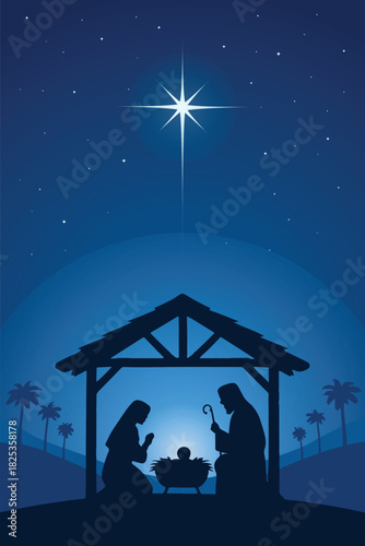 silhouette of holy night navity background