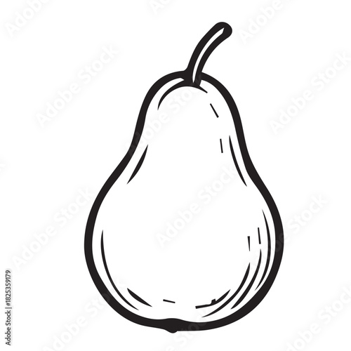 Simple black and white vector illustration of a whole avocado fruit, showcasing its smooth skin and rounded shape, minimalist monochrome design perfect for healthy food graphics and icons.