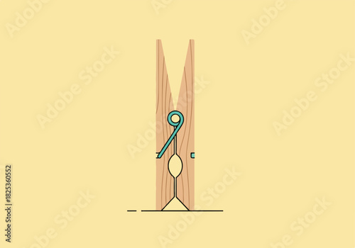 Minimalist illustration of a wooden clothespin against a pale yellow background