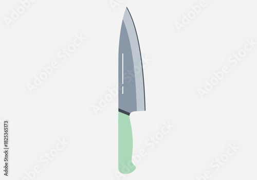 Stylized illustration of a chefs knife with a light green handle