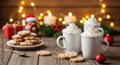 Wallpaper Mural Christmas cookies and hot cocoa with whipped cream and holiday decorations. Torontodigital.ca