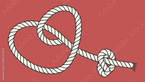 Illustration of a rope tied in a heart shape with a knot on the right side against a red background