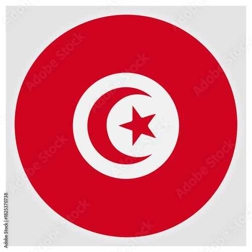 Tunisia flag circle icon with crescent and star symbol isolated on white background, Vector